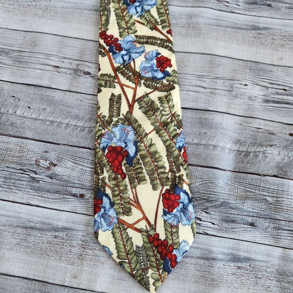 Tango Max Raab Floral Botanical Silk Tie Vintage Designer Multi-Color Men's Tie